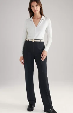 Long-sleeved Polo Shirt in Light Beige