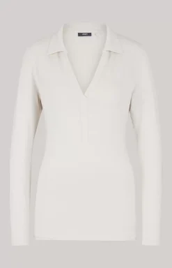 Long-sleeved Polo Shirt in Light Beige