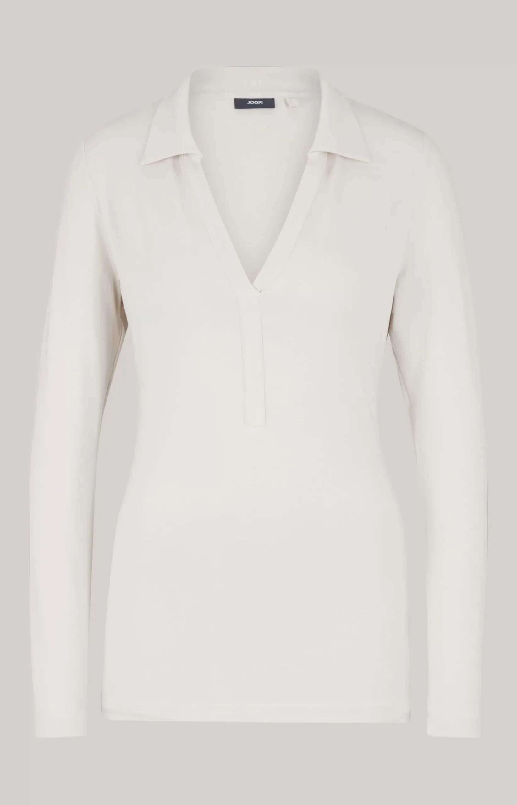 Long-sleeved Polo Shirt in Light Beige