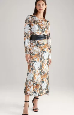 Long-sleeved Satin Blouse in a Brown/Black/Ecru Pattern