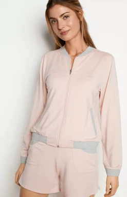 Loungewear sweatshirt jacket in pink/grey mélange