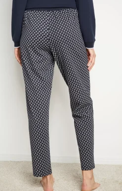 Loungewear trousers in patterned midnight blue