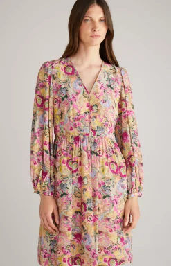 Midi Dress in a Beige/Pink Pattern