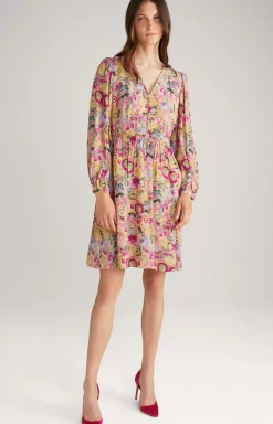 Midi Dress in a Beige/Pink Pattern