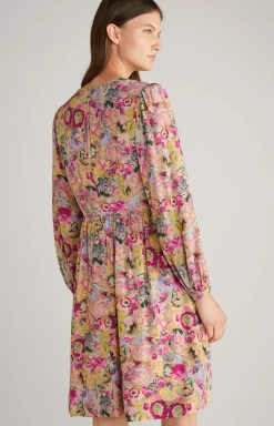 Midi Dress in a Beige/Pink Pattern