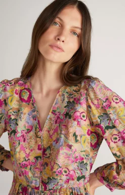 Midi Dress in a Beige/Pink Pattern