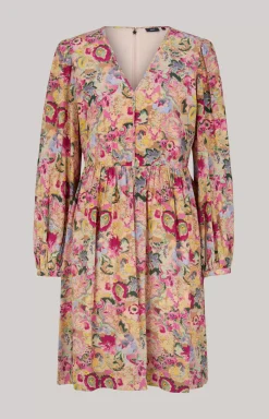 Midi Dress in a Beige/Pink Pattern