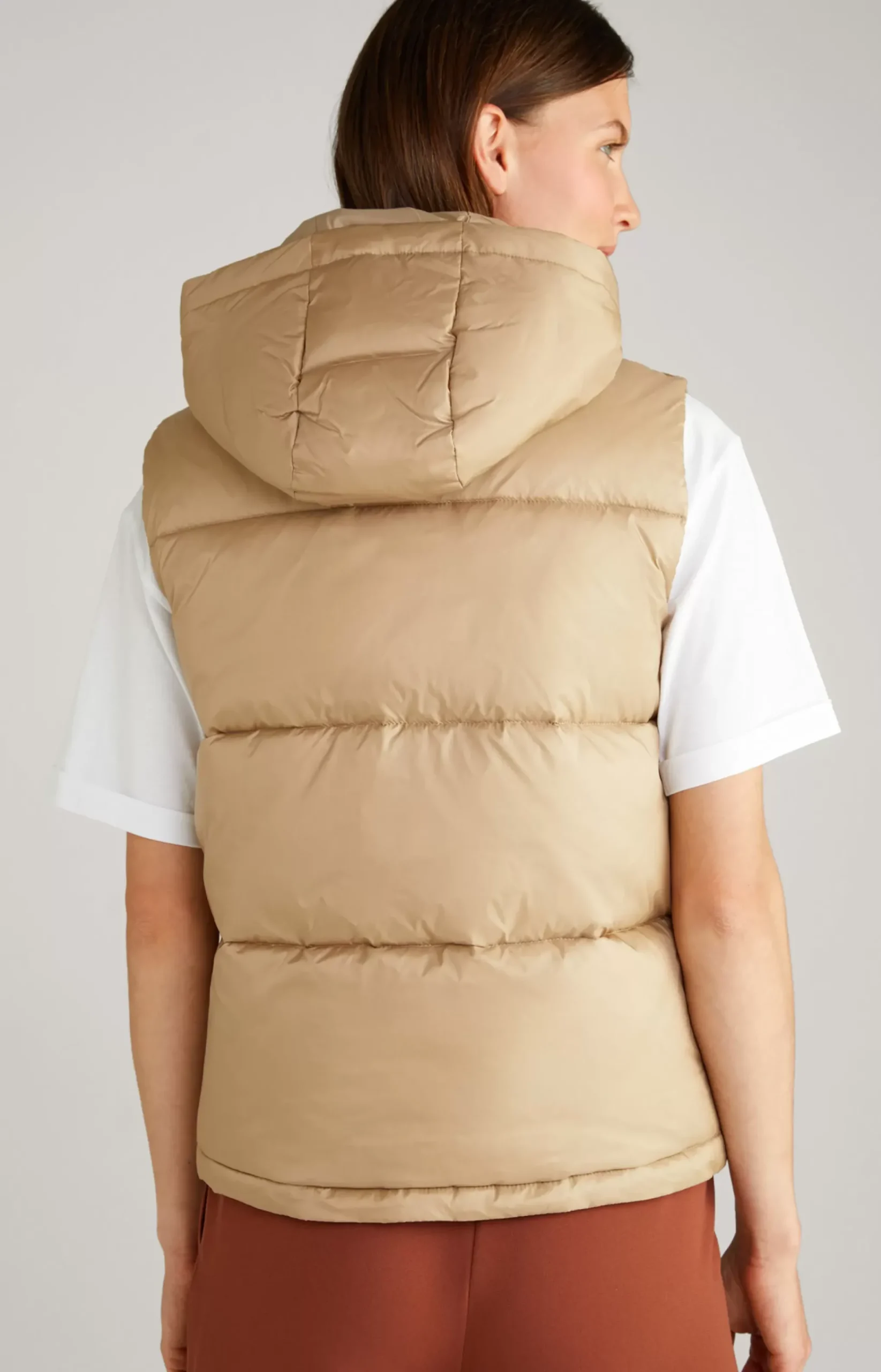 Nylon Quilted Waistcoat in Beige