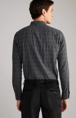 Pit Cotton Shirt in Dark Grey, patterned