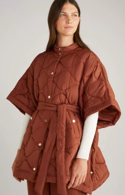 Quilted Cape Jacket in Copper Brown