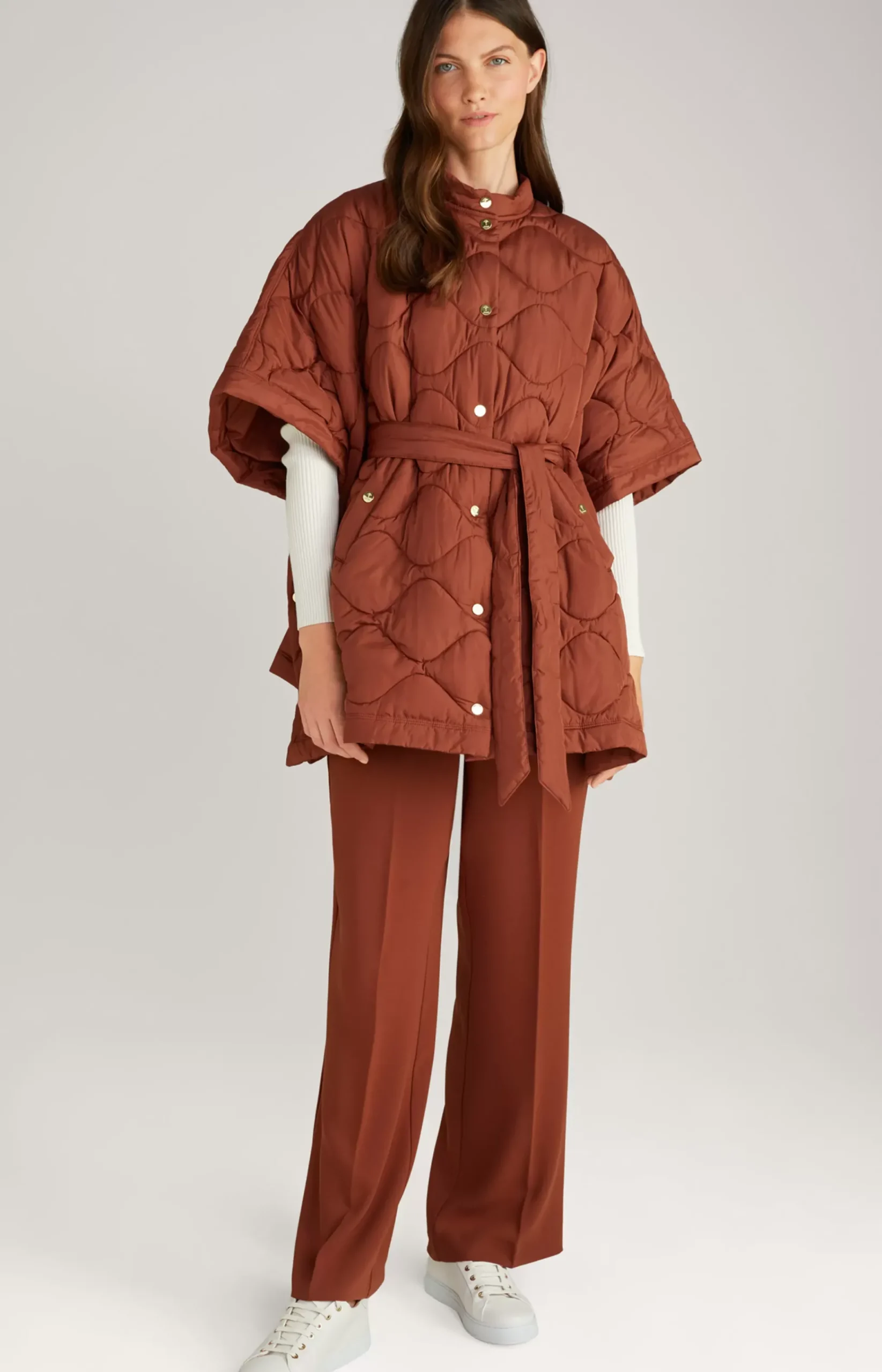 Quilted Cape Jacket in Copper Brown