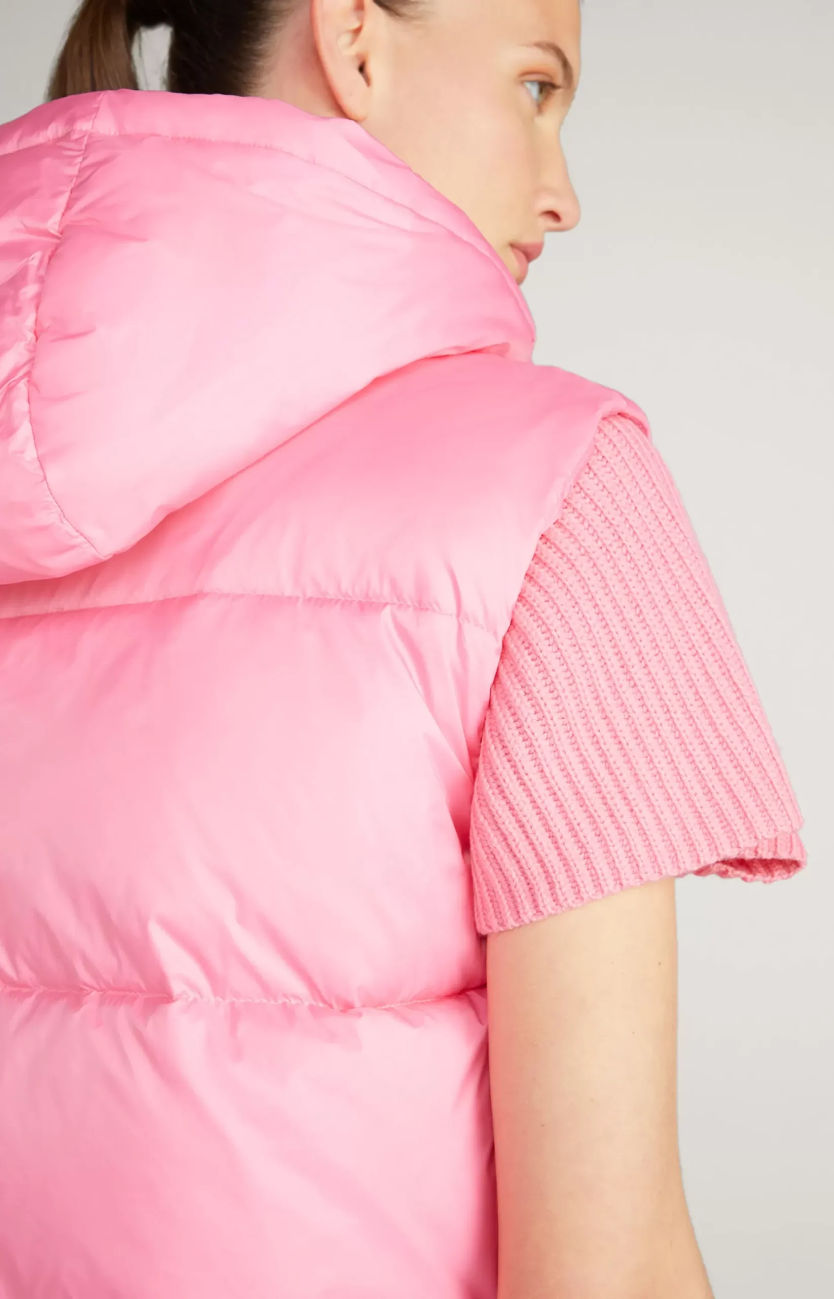 Quilted Nylon Waistcoat in Pink