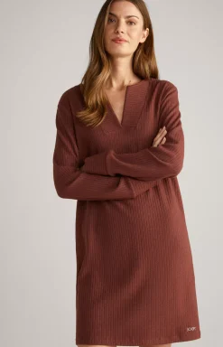 Ribbed Long Loungewear Shirt in Coffee