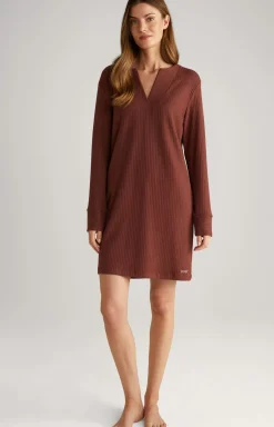 Ribbed Long Loungewear Shirt in Coffee