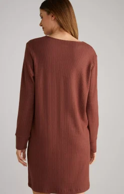 Ribbed Long Loungewear Shirt in Coffee