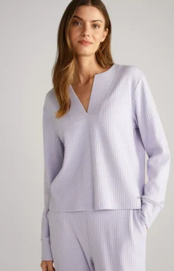 Ribbed Long-Sleeve Loungewear Top in Lavender