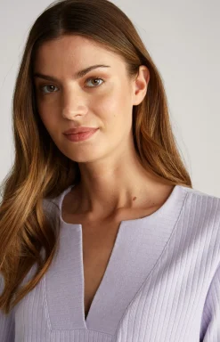 Ribbed Long-Sleeve Loungewear Top in Lavender