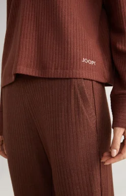 Ribbed Long-Sleeve Loungewear Top in Coffee