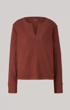 Ribbed Long-Sleeve Loungewear Top in Coffee