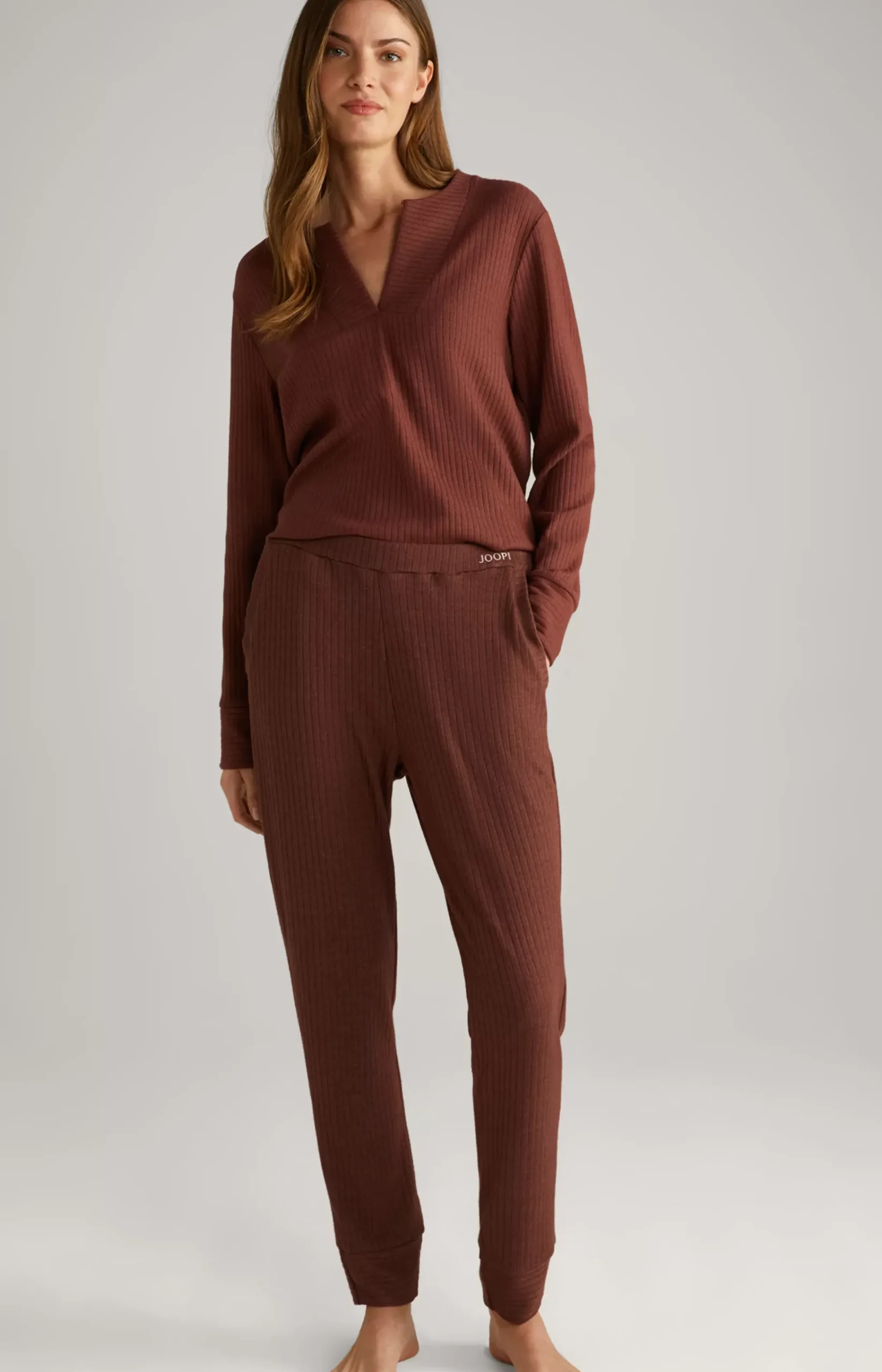 Ribbed Loungewear Joggers in Coffee