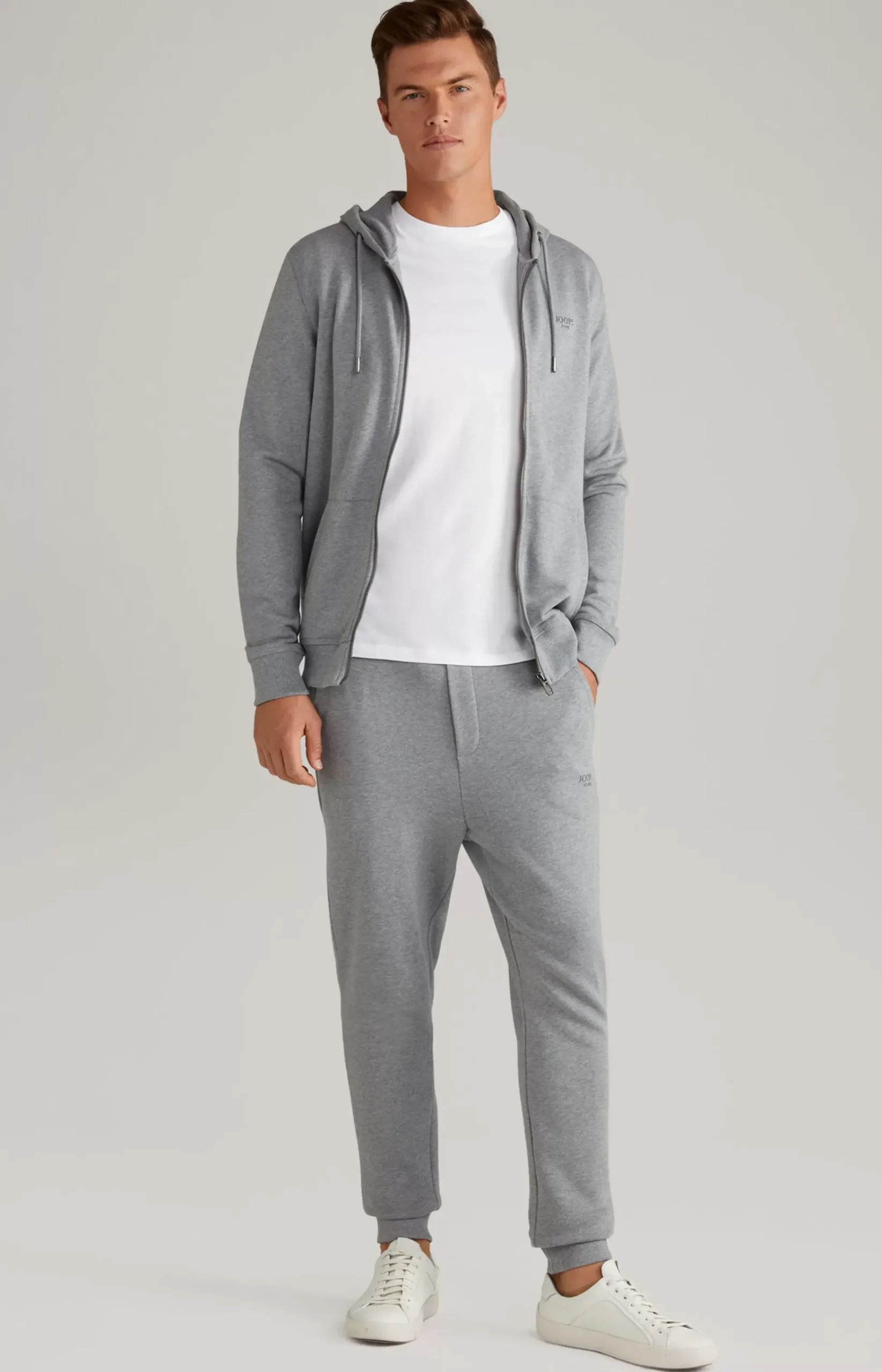 Salvatore Hoodie Sweatshirt Jacket in Grey Melange
