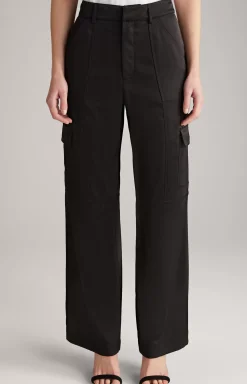 Satin Cargo Trousers in Black