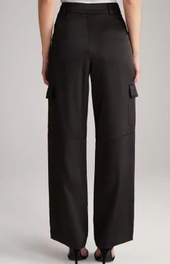 Satin Cargo Trousers in Black