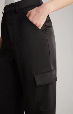 Satin Cargo Trousers in Black