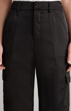 Satin Cargo Trousers in Black