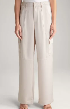 Satin Cargo Trousers in Pale Pink