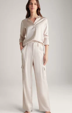 Satin Cargo Trousers in Pale Pink