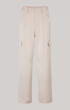 Satin Cargo Trousers in Pale Pink