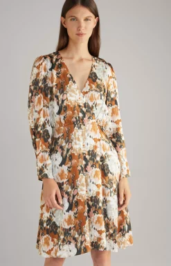 Satin Dress in a Brown/Black/Ecru Pattern
