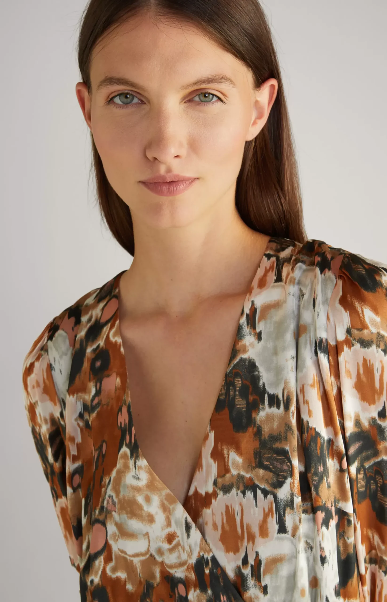 Satin Dress in a Brown/Black/Ecru Pattern