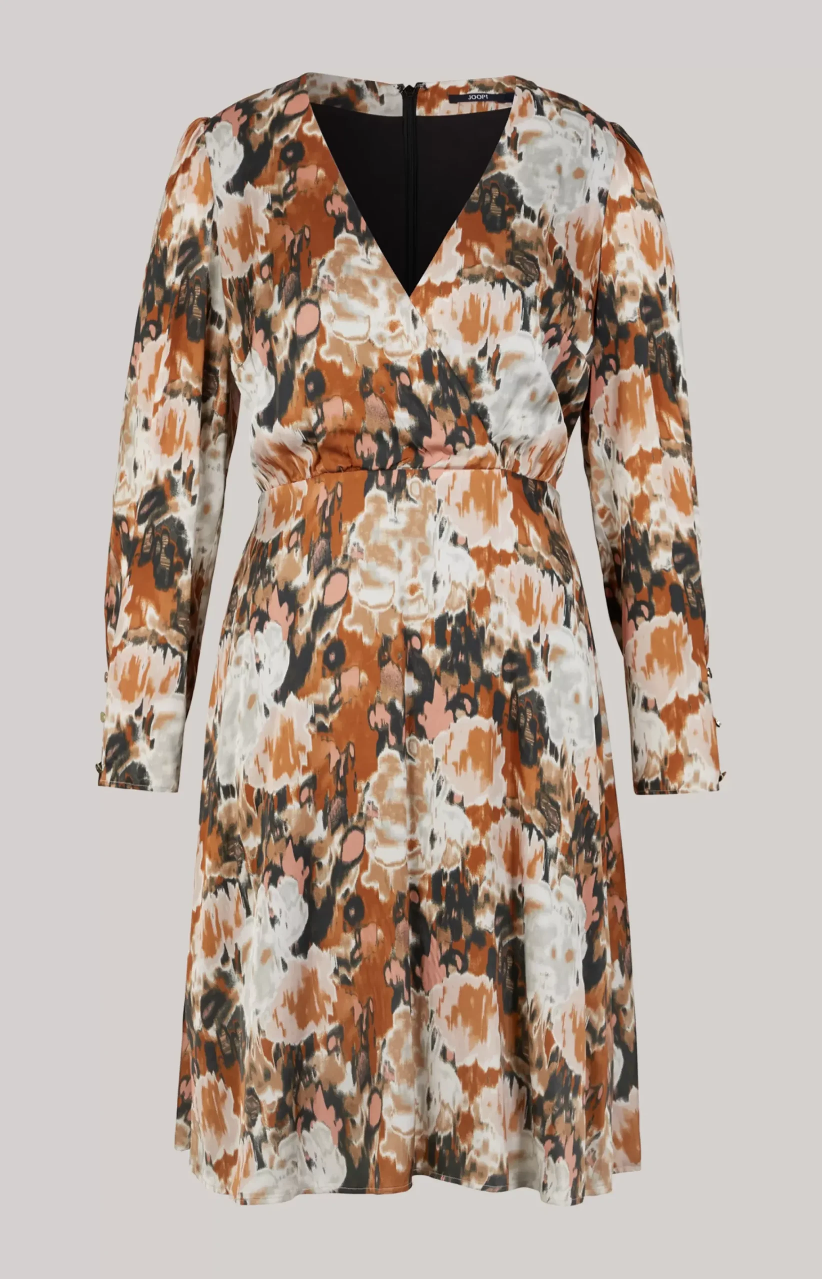 Satin Dress in a Brown/Black/Ecru Pattern