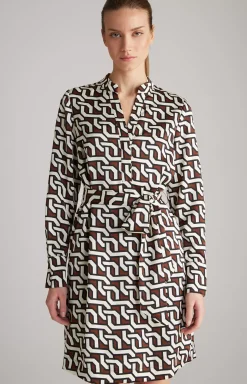 Satin Dress in a Brown/Cream/Black Pattern