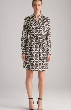 Satin Dress in a Brown/Cream/Black Pattern