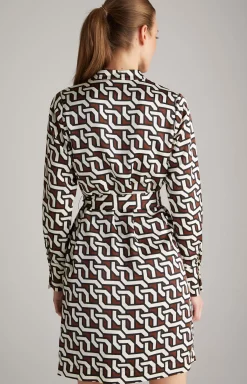 Satin Dress in a Brown/Cream/Black Pattern