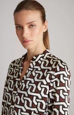 Satin Dress in a Brown/Cream/Black Pattern