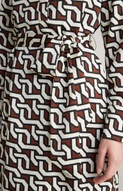 Satin Dress in a Brown/Cream/Black Pattern