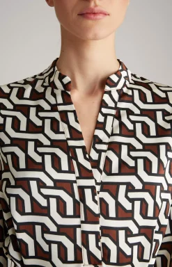 Satin Dress in a Brown/Cream/Black Pattern