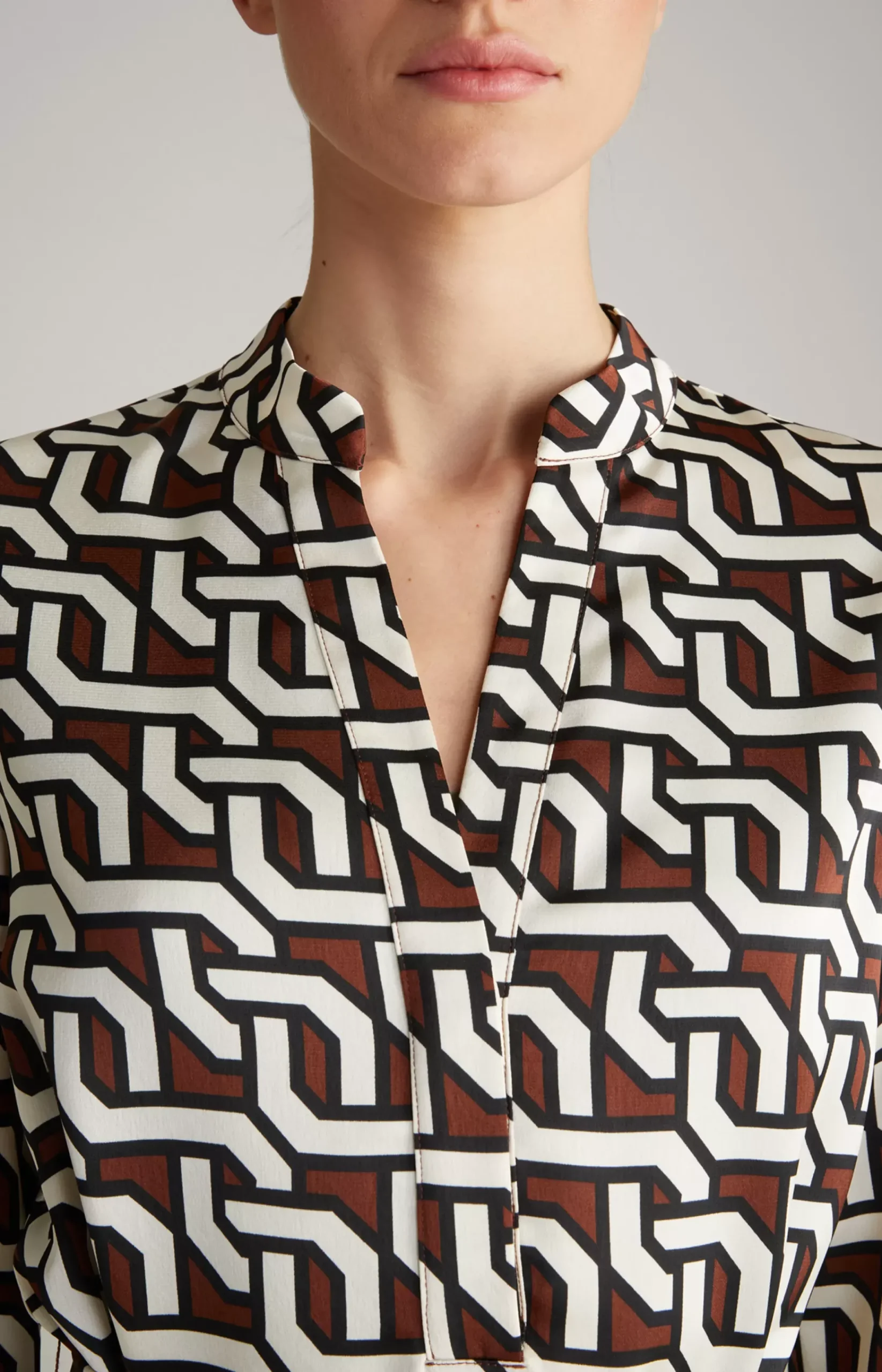 Satin Dress in a Brown/Cream/Black Pattern