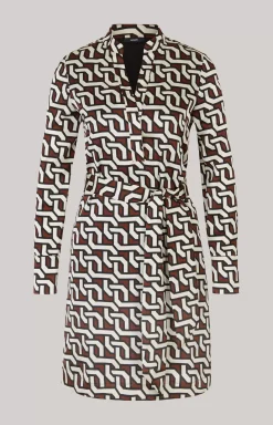 Satin Dress in a Brown/Cream/Black Pattern