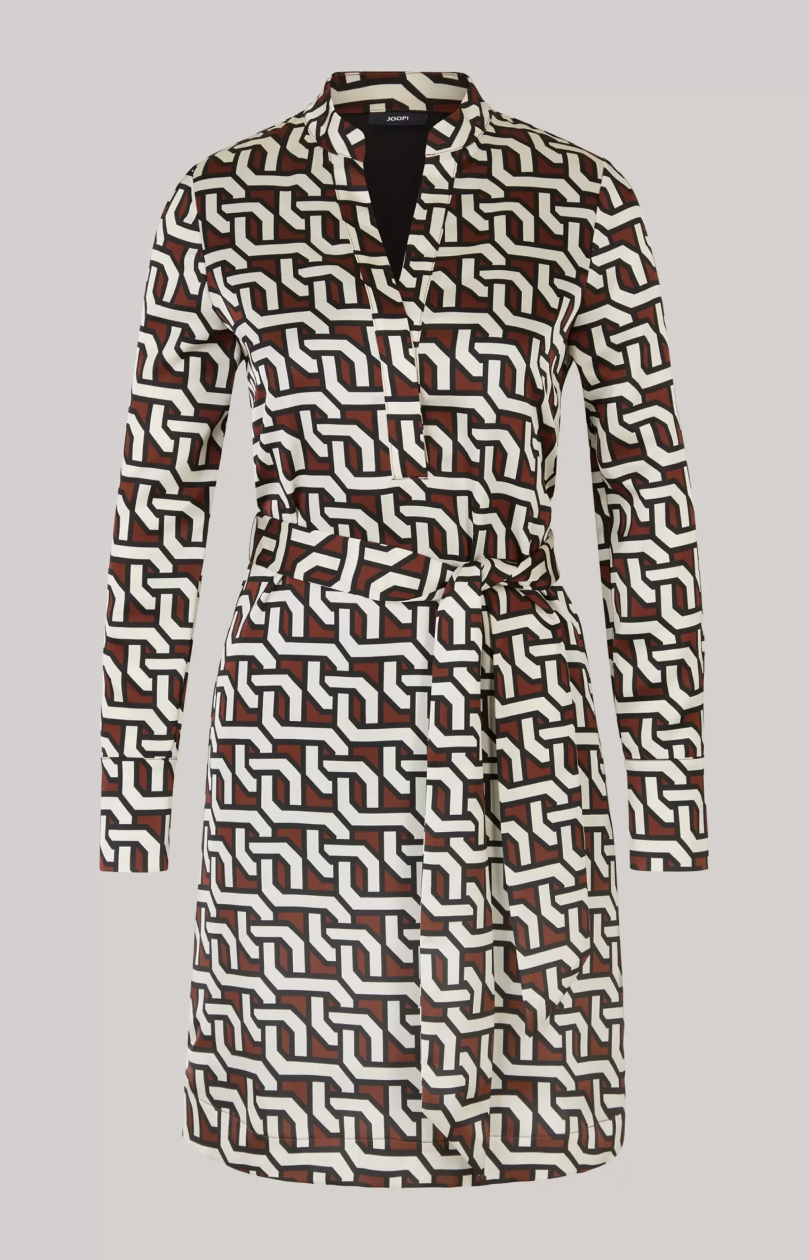 Satin Dress in a Brown/Cream/Black Pattern