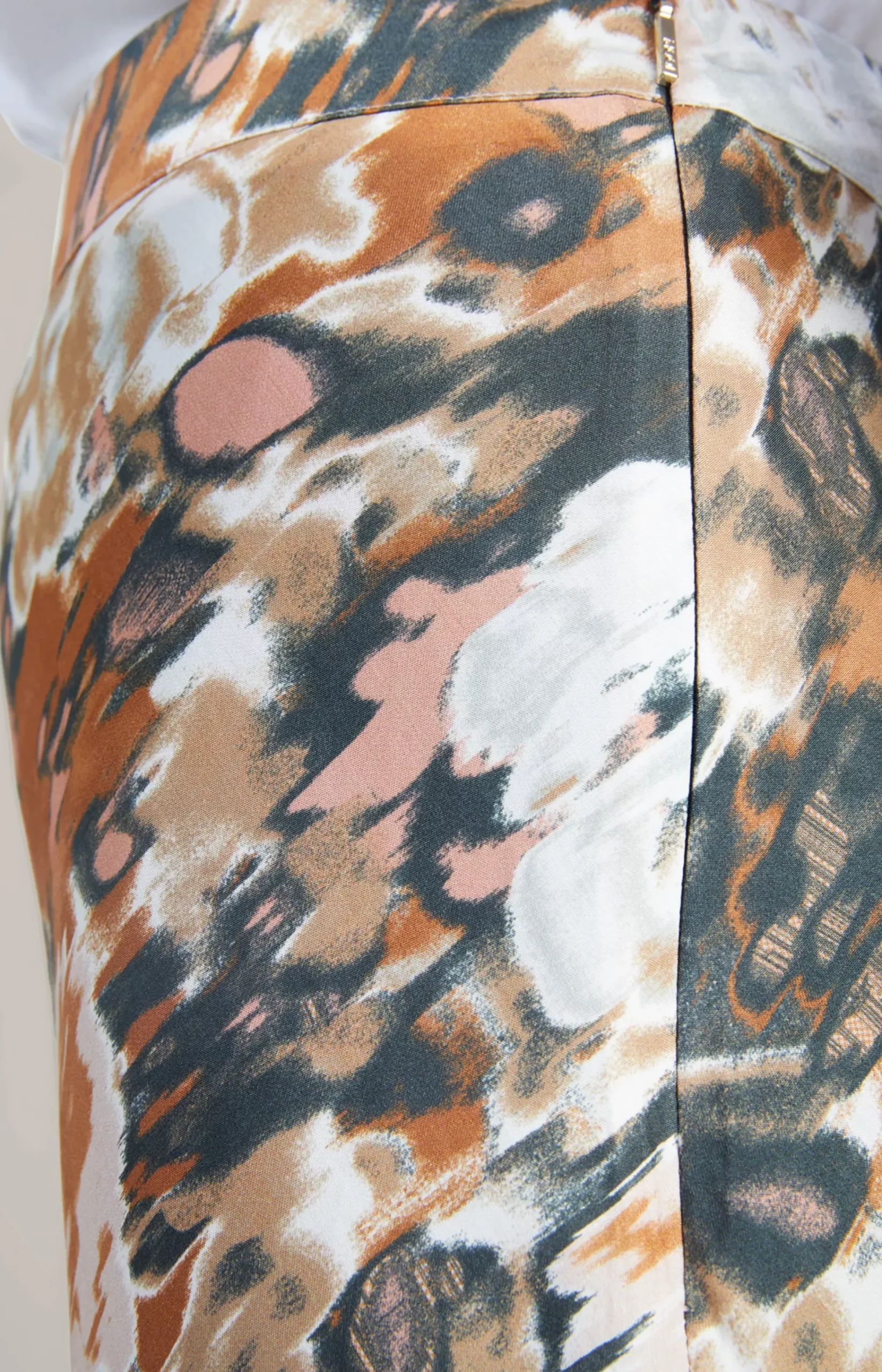Satin Skirt in a Brown/Black/Ecru Pattern