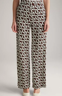 Satin Trousers in a Brown/Cream/Black Pattern