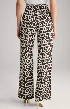 Satin Trousers in a Brown/Cream/Black Pattern
