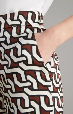 Satin Trousers in a Brown/Cream/Black Pattern