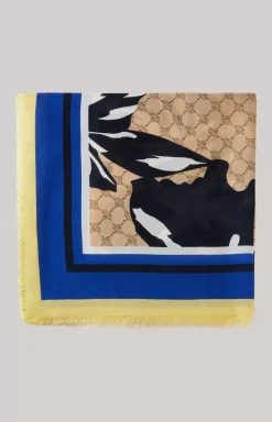 Shawl in a Beige, Yellow and Blue Pattern
