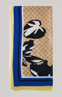 Shawl in a Beige, Yellow and Blue Pattern
